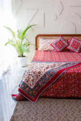 Royal Jaipur Harmony Hand Block Print Premium Bed Linen Set (6 Pieces) + Dining Set